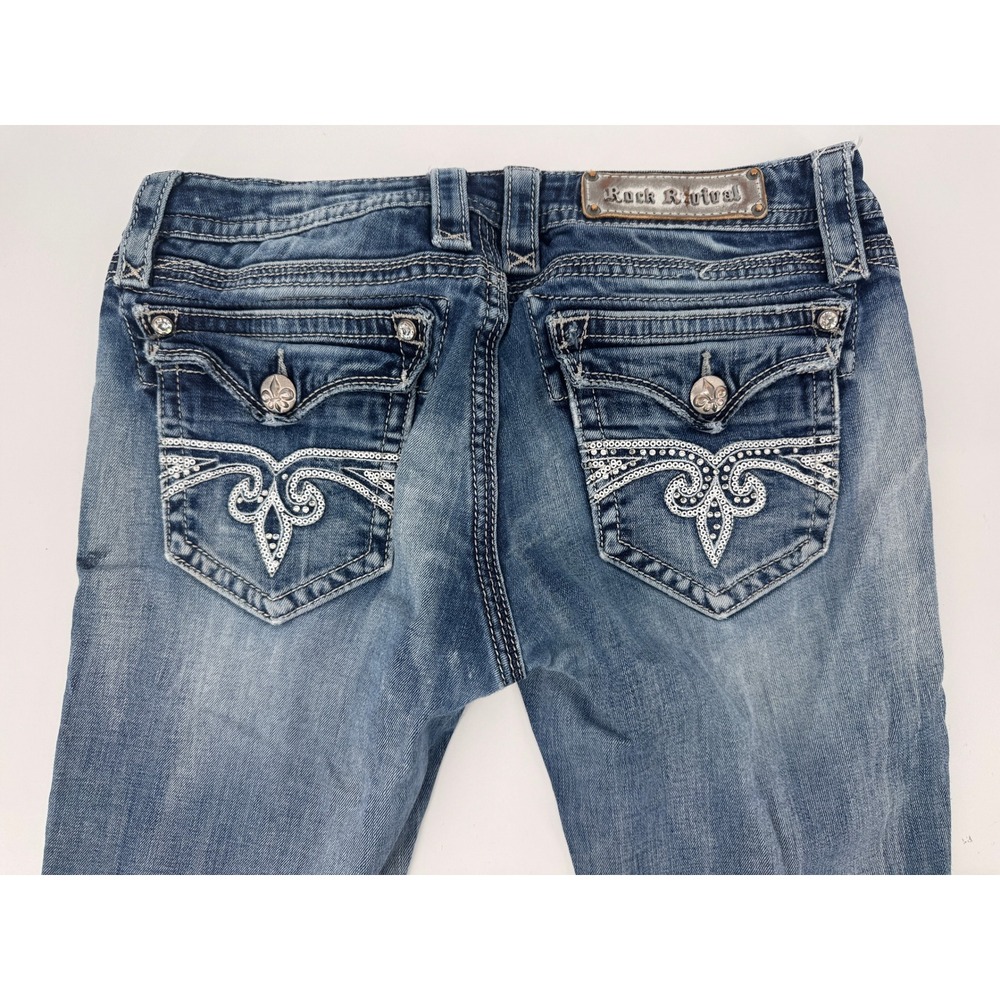 Rock Revival Sora Boot Stretch Jeans Women's 30×30.5 Embellished Flap Rhinestone